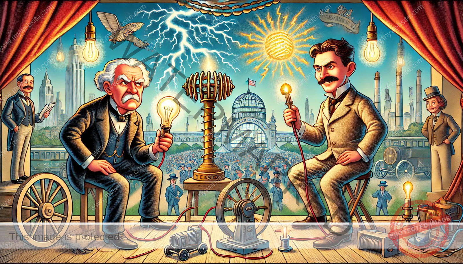 Tesla and Edison arguing