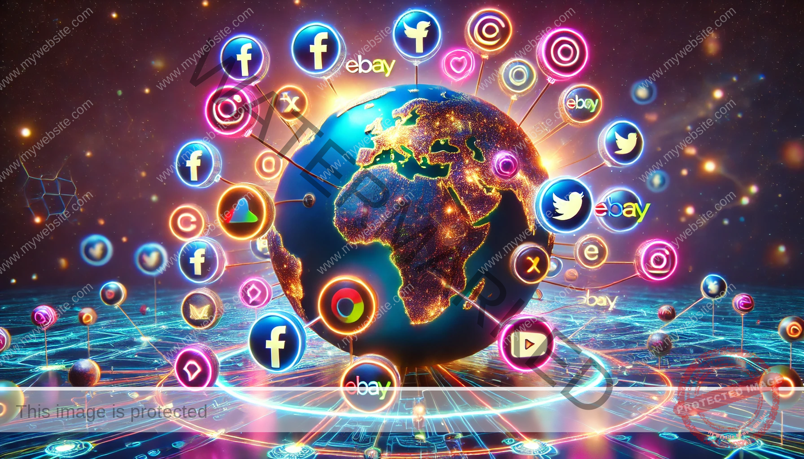 The control of the Internet media with the world globe and some of the social media icons around it