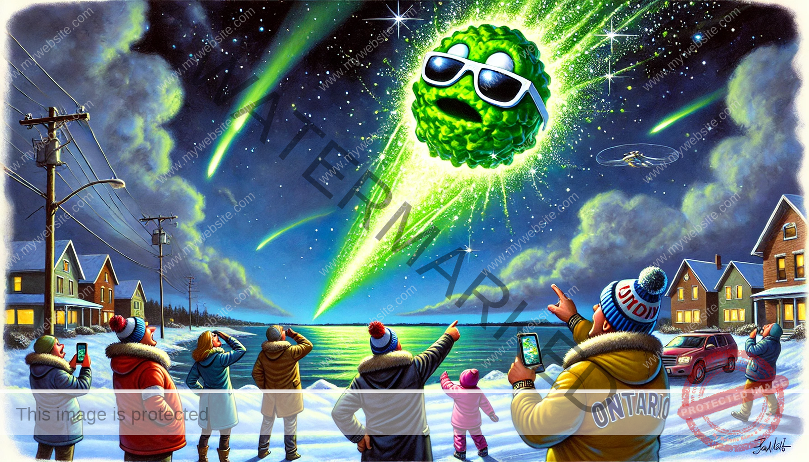 “Mysterious Green Light in the Sky—Aliens, Superheroes, or Just a Really Fancy Meteor?” ☄️💚 The stylish meteor is stealing the show, while confused onlookers stare up in disbelief!